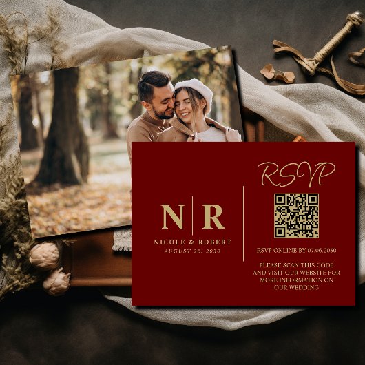 Bruiloft Monogram RSVP QR Code Foto Elegant Informatiekaartje
