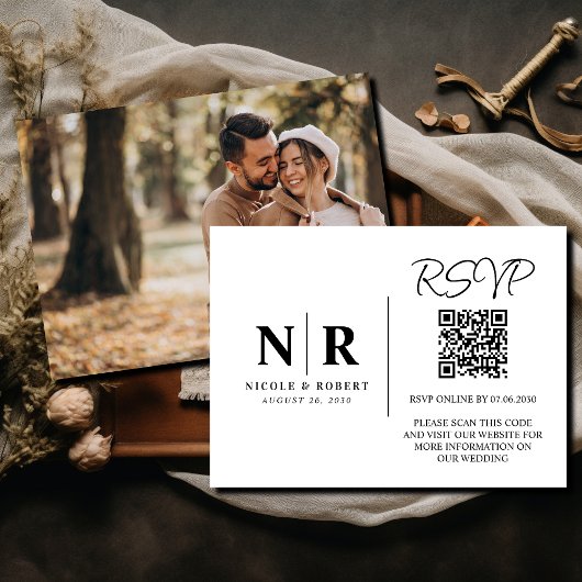 Bruiloft Monogram RSVP QR Code Foto Elegant Informatiekaartje