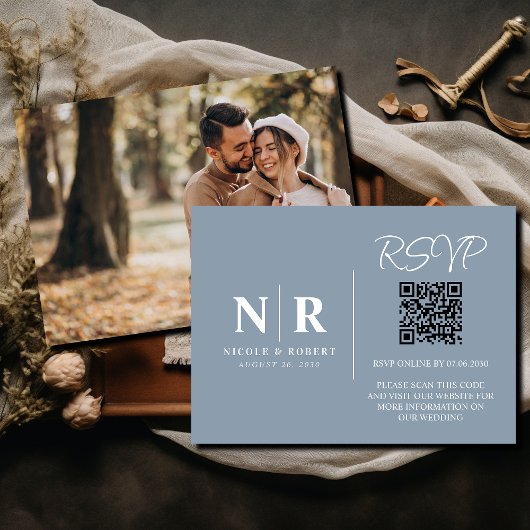 Bruiloft Monogram RSVP QR Code Foto Elegant Informatiekaartje