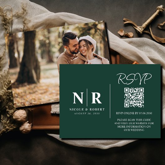 Bruiloft Monogram RSVP QR Code Foto Elegant Informatiekaartje