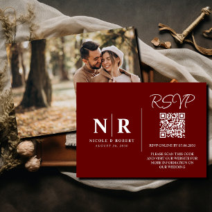 Bruiloft Monogram RSVP QR Code Foto Elegant Informatiekaartje