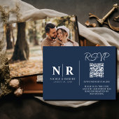 Bruiloft Monogram RSVP QR Code Foto Elegant Informatiekaartje