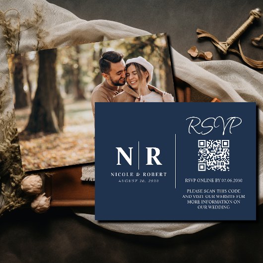 Bruiloft Monogram RSVP QR Code Foto Elegant Informatiekaartje