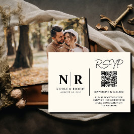 Bruiloft Monogram RSVP QR Code Foto Elegant Informatiekaartje