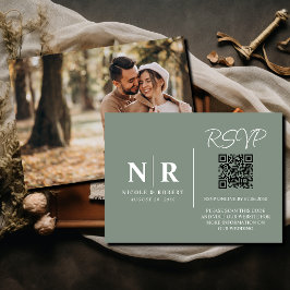 Bruiloft Monogram RSVP QR Code Foto Elegant Informatiekaartje