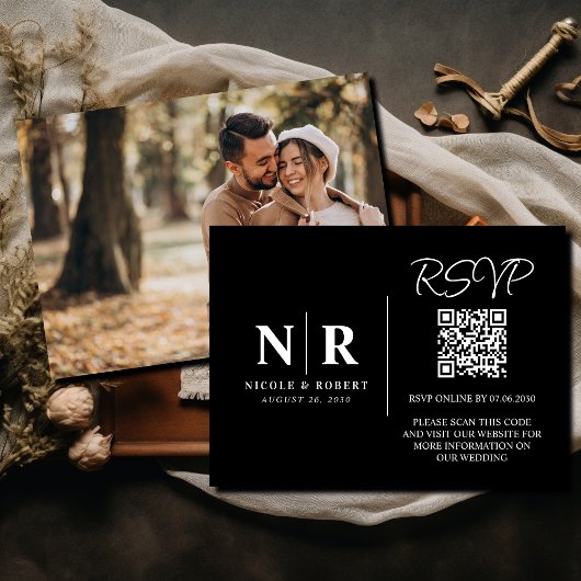 Bruiloft Monogram RSVP QR Code Foto Elegant Informatiekaartje