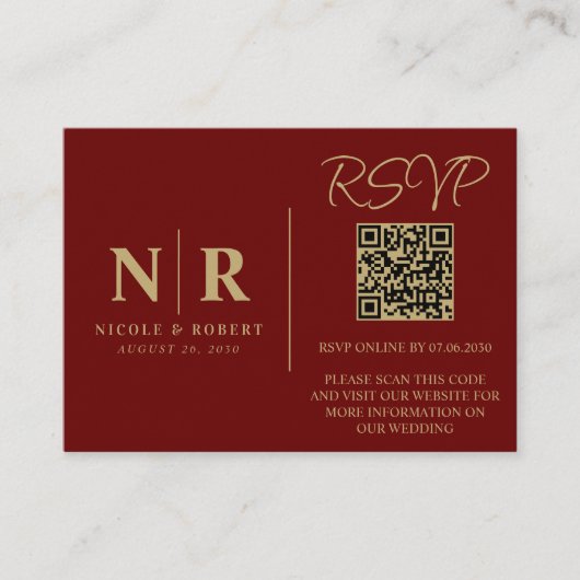 Bruiloft Monogram RSVP QR Code Foto Elegant Informatiekaartje (Voorkant)