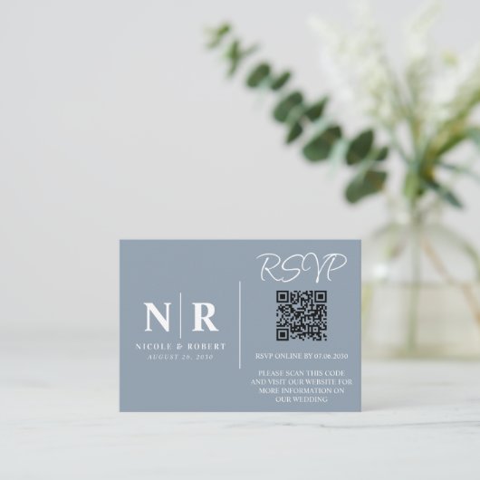 Bruiloft Monogram RSVP QR Code Foto Elegant Informatiekaartje (Staand voorkant)
