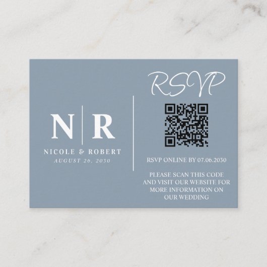 Bruiloft Monogram RSVP QR Code Foto Elegant Informatiekaartje (Voorkant)