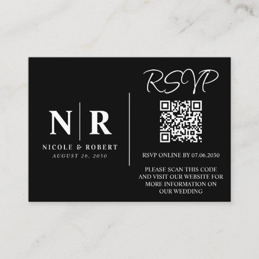 Bruiloft Monogram RSVP QR Code Foto Elegant Informatiekaartje (Voorkant)