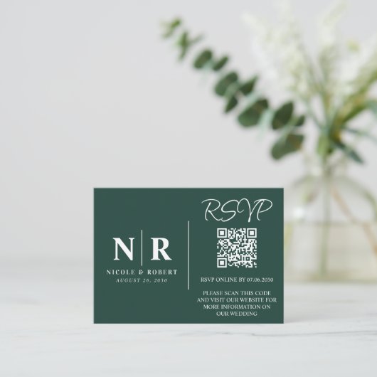 Bruiloft Monogram RSVP QR Code Foto Elegant Informatiekaartje (Staand voorkant)