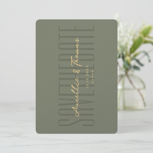 Bruiloft Monogram Sage Groen Modern Alles in een Save The Date (Staand voorkant)
