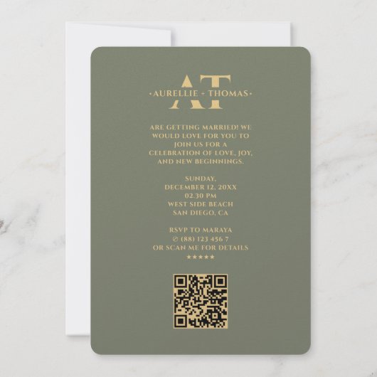 Bruiloft Monogram Sage Groen Modern Alles in een Save The Date (Achterkant)