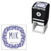Bruiloft Monogram Save the Date | Bloemkrans Zelfinktende Stempel (In situ)
