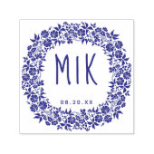 Bruiloft Monogram Save the Date | Bloemkrans Zelfinktende Stempel (Design)