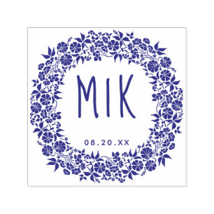 Bruiloft Monogram Save the Date   Bloemkrans Zelfinktende Stempel