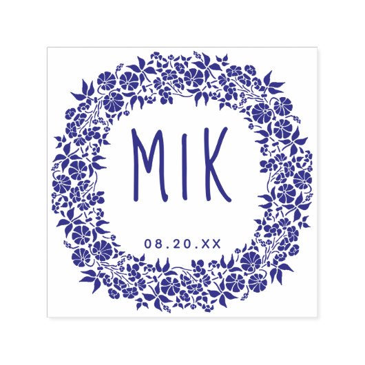 Bruiloft Monogram Save the Date | Bloemkrans Zelfinktende Stempel (Design)