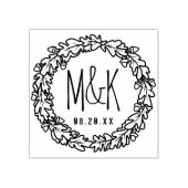 Bruiloft Monogram Save the Date | Eiken eikenkrans Rubberstempel (Afrduk)