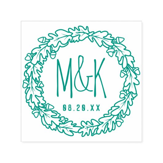 Bruiloft Monogram Save the Date | Eiken eikenkrans Zelfinktende Stempel (Design)