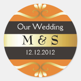 Bruiloft Monogram Stickers - Sinaasappel & Goud