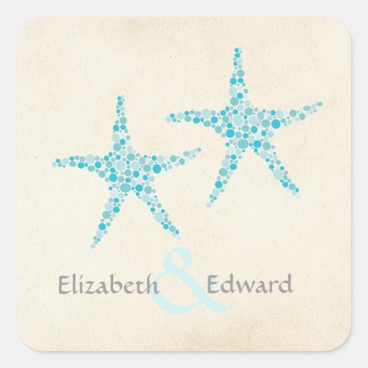 Bruiloft Monogram Turquoise Aqua Starfish Sticker (Voorkant)