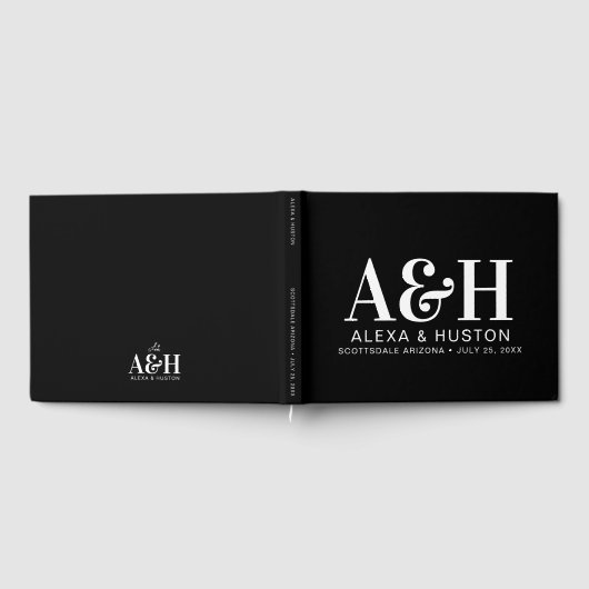 Bruiloft monogram verfijnd zwart-wit gastenboek (Volledig)