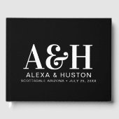 Bruiloft monogram verfijnd zwart-wit gastenboek (Voorkant)