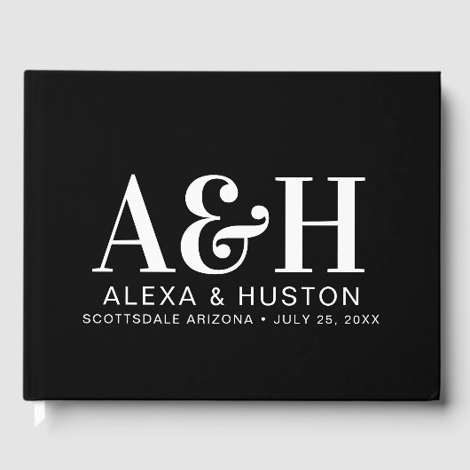 Bruiloft monogram verfijnd zwart-wit gastenboek (Voorkant)