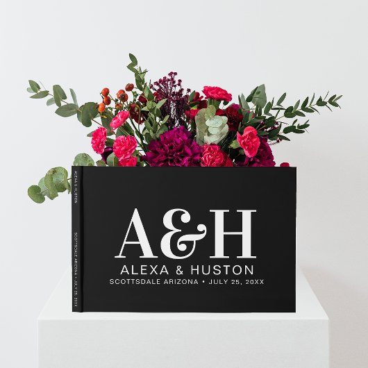 Bruiloft monogram verfijnd zwart-wit gastenboek