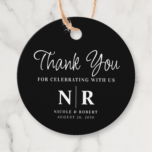 Bruiloft Monogram Welkom Gift Bag of Mand Bedankjes Labels (Voorkant)