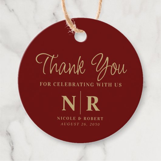 Bruiloft Monogram Welkom Gift Bag of Mand Bedankjes Labels (Voorkant)