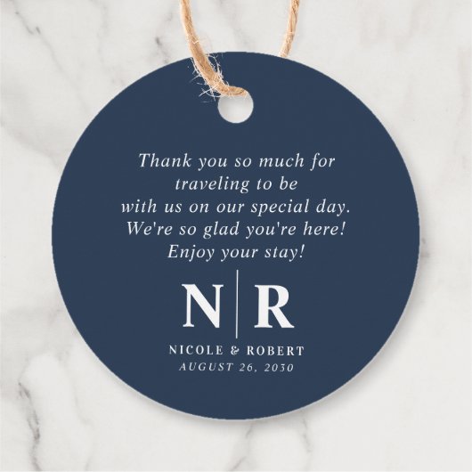 Bruiloft Monogram Welkom Gift Bag of Mand Bedankjes Labels (Achterkant)