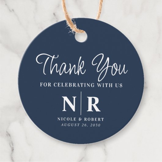 Bruiloft Monogram Welkom Gift Bag of Mand Bedankjes Labels (Voorkant)