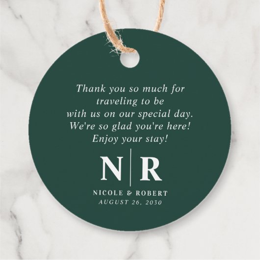 Bruiloft Monogram Welkom Gift Bag of Mand Bedankjes Labels (Achterkant)