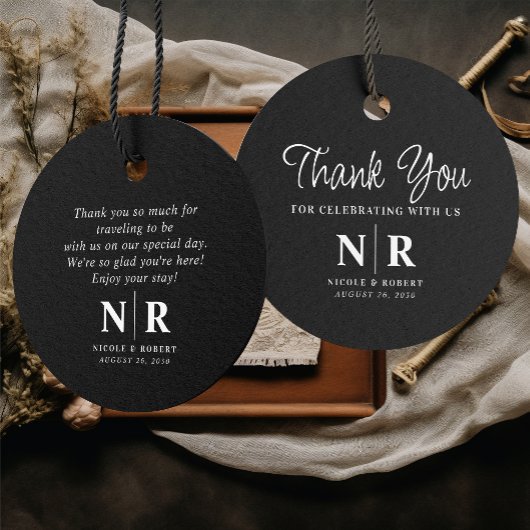 Bruiloft Monogram Welkom Gift Bag of Mand Bedankjes Labels