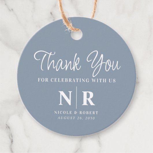 Bruiloft Monogram Welkom Gift Bag of Mand Bedankjes Labels (Voorkant)