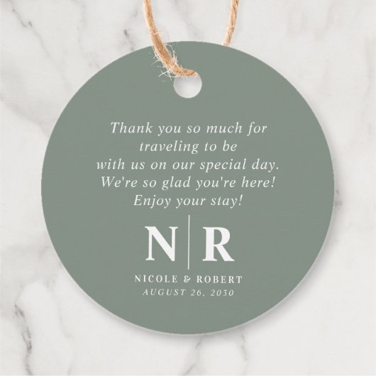 Bruiloft Monogram Welkom Gift Bag of Mand Bedankjes Labels (Achterkant)