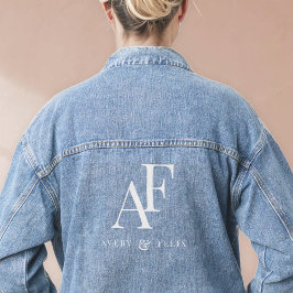 Bruiloft Monogram Wit Elegant Eenvoudig Minimalist Denim Jacket