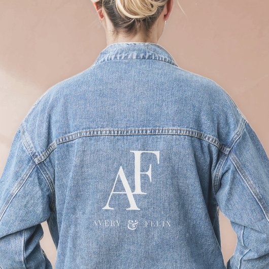 Bruiloft Monogram Wit Elegant Eenvoudig Minimalist Denim Jacket