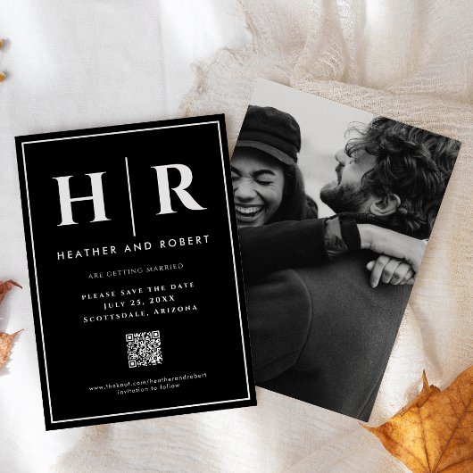 Bruiloft Monogram Zwart Chique Eenvoudige Moderne Save The Date