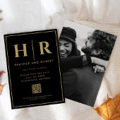 Bruiloft Monogram Zwart Goud Eenvoudige Moderne QR Save The Date