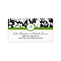 Bruiloft monogram zwart-wit damast labels