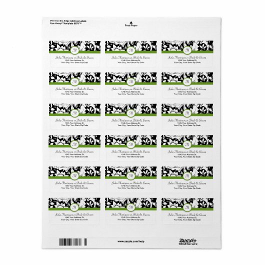 Bruiloft monogram zwart-wit damast labels (Full Sheet)