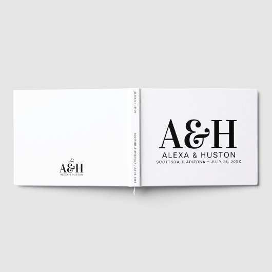 Bruiloft Monogram Zwart-wit Verfijnd Gastenboek (Volledig)
