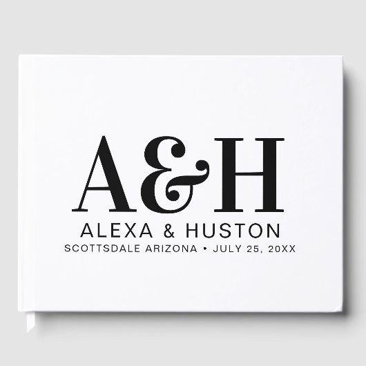 Bruiloft Monogram Zwart-wit Verfijnd Gastenboek (Voorkant)