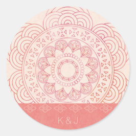 Bruiloft Monogrammen Boho Chic Mandala Ontwerp Ronde Sticker