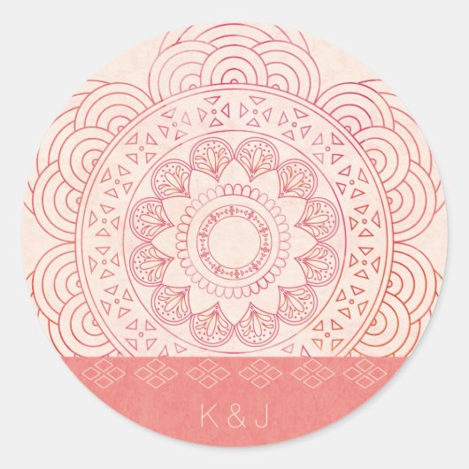 Bruiloft Monogrammen Boho Chic Mandala Ontwerp Ronde Sticker (Voorkant)
