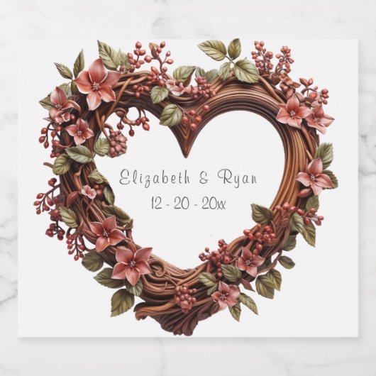 Bruiloft Mooie Hartkrans Rode Bloemen Sparkling Wijnetiket (Enkel label)