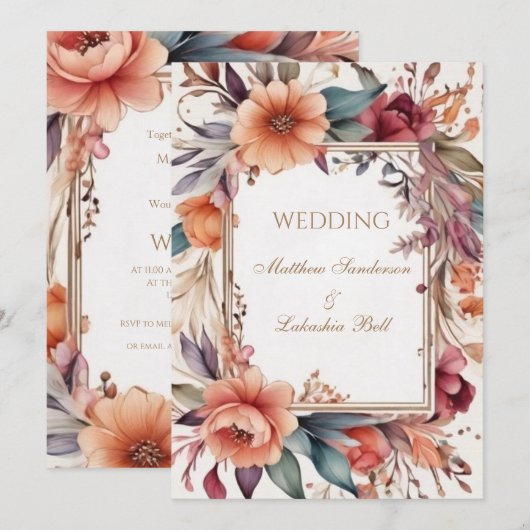 Bruiloft Mooie Moderne Boho Bloemen 2 Kaart (Voorkant / Achterkant)