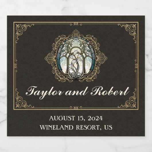 Bruiloft Mousserende Wijn Label Art Nouveau Vlekke Sparkling Wijnetiket (Enkel label)